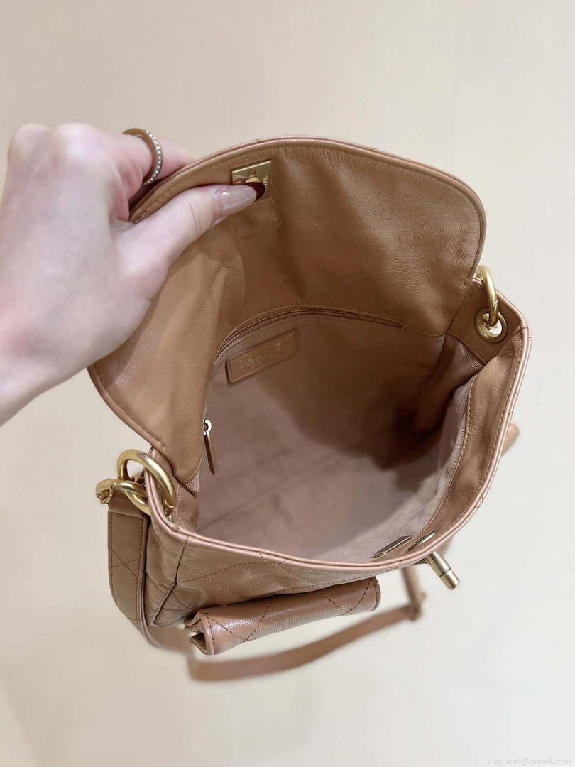 Chanel A99335 Hobo Bag Lambskin & Gold-Tone Metal Brown