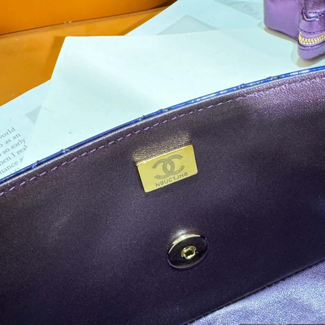 Chanel AS4646 MINI FLAP BAG & STAR COIN PURSE Mirror Calfskin Metallic Calfskin & Gold-Tone Metal Dark Purple
