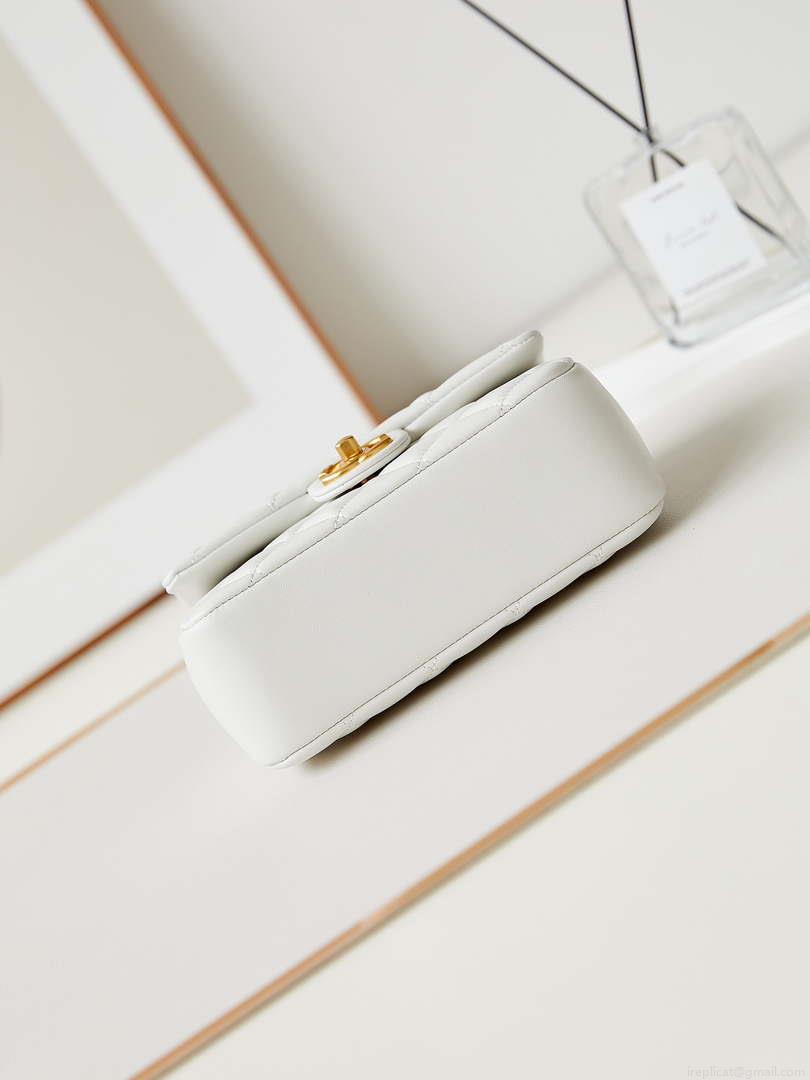 Chanel AS4384 Mini Flap Bag Pearly Lambskin Imitation Pearls & Gold-Tone Metal White