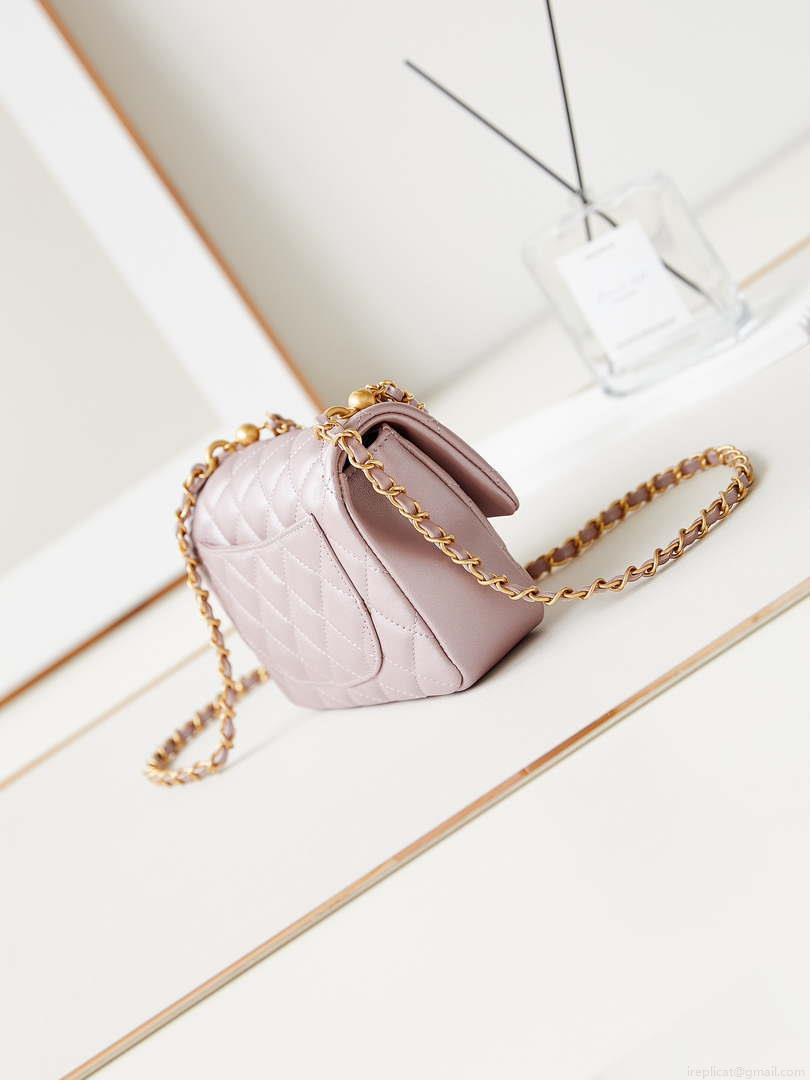 Chanel AS4385 Mini Flap Bag Pearly Lambskin Imitation Pearls & Gold-Tone Metal Pink