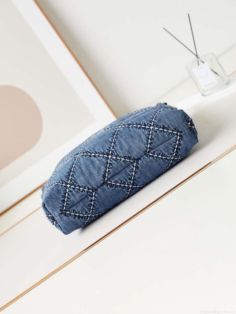 Chanel AS3261 22 bag Silver Tone-Metal Canvas Blue Denim