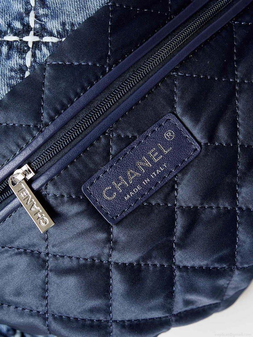 Chanel AS3261 22 bag Silver Tone-Metal Canvas Blue Denim