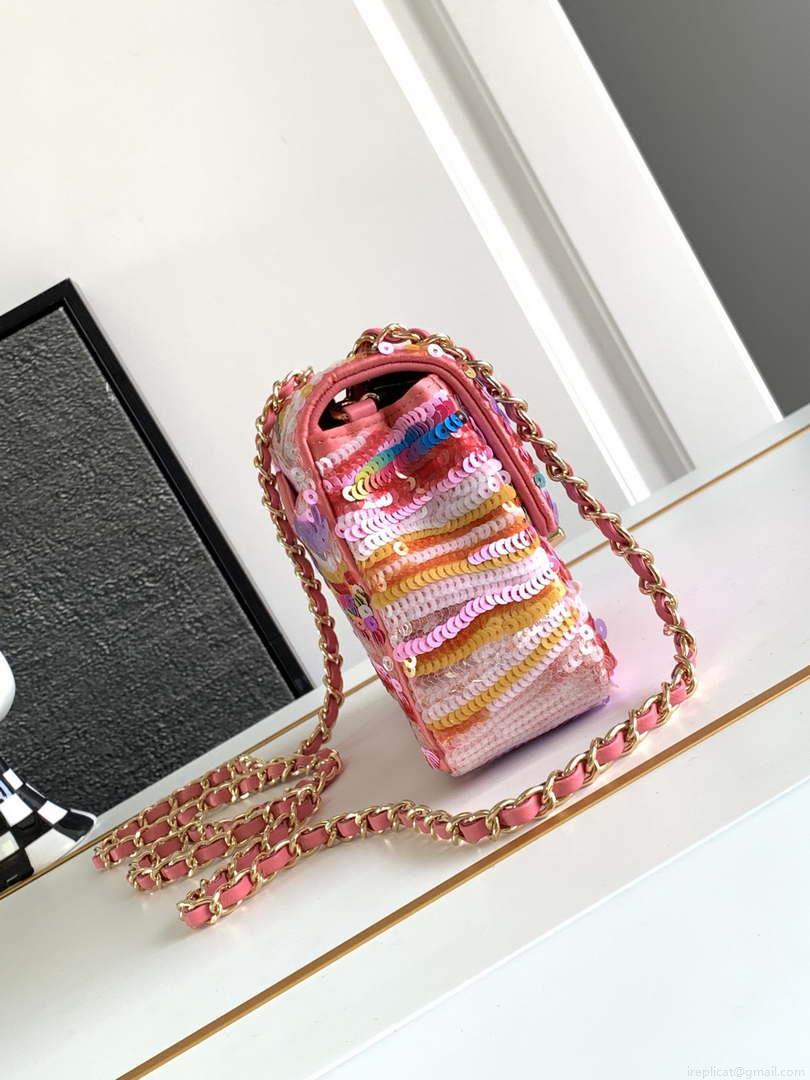 Chanel AS1116 24SS CF Mini Flap Bag A69900 Symphony gradient beads Pink Lambskin
