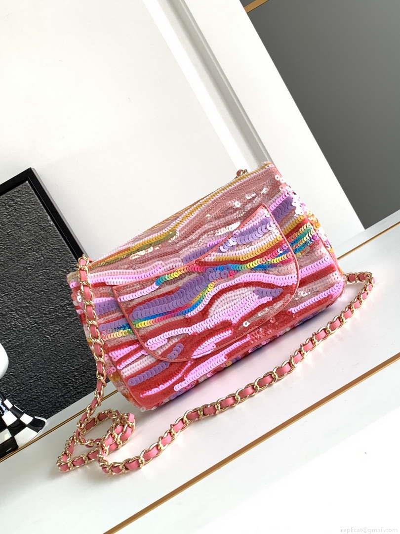 Chanel AS1116 24SS CF Mini Flap Bag A69900 Symphony gradient beads Pink Lambskin