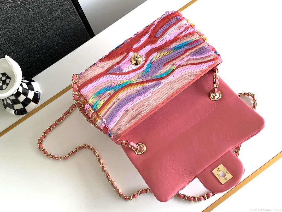Chanel AS1116 24SS CF Mini Flap Bag A69900 Symphony gradient beads Pink Lambskin