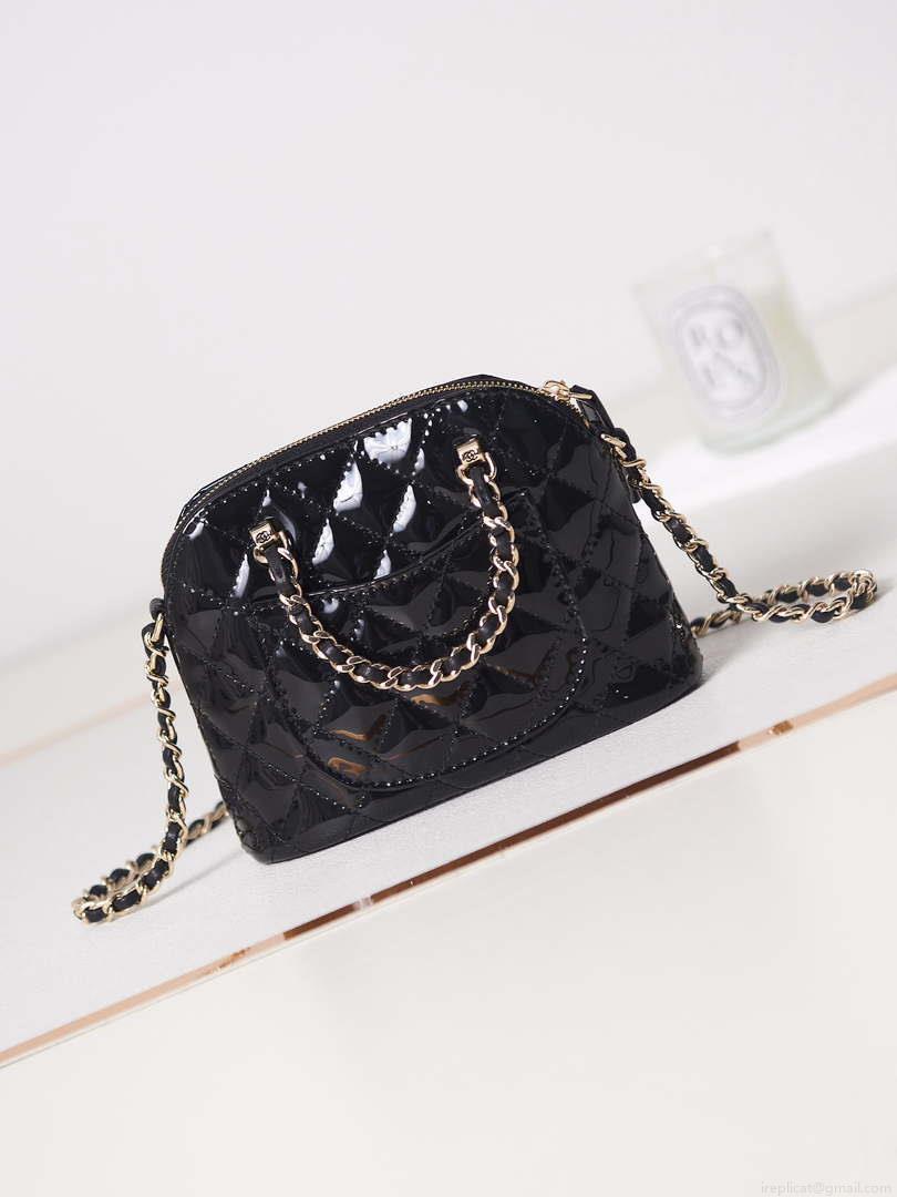Chanel AP3345 Shell bag Patent Calfskin Black