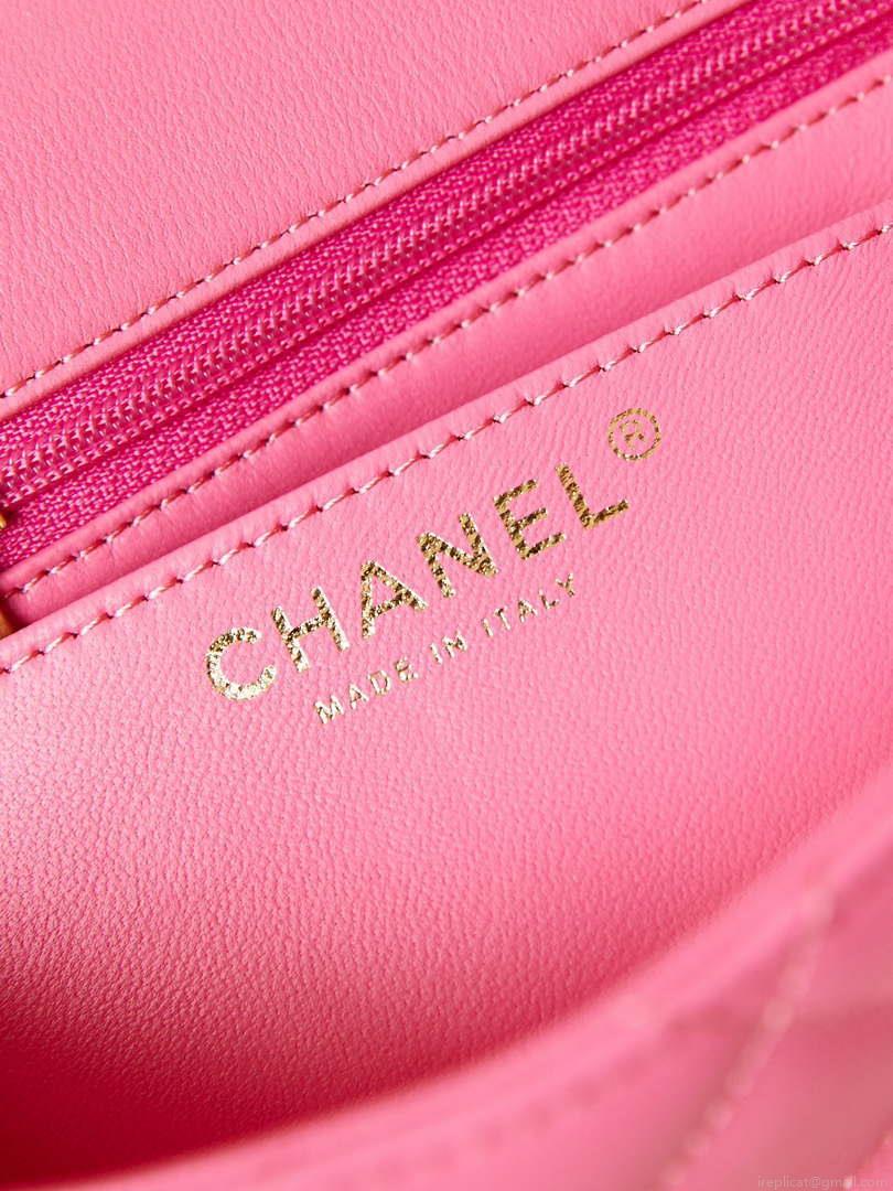 Chanel AS4384 Mini Flap Bag Pearly Lambskin Imitation Pearls & Gold-Tone Metal Hot Pink