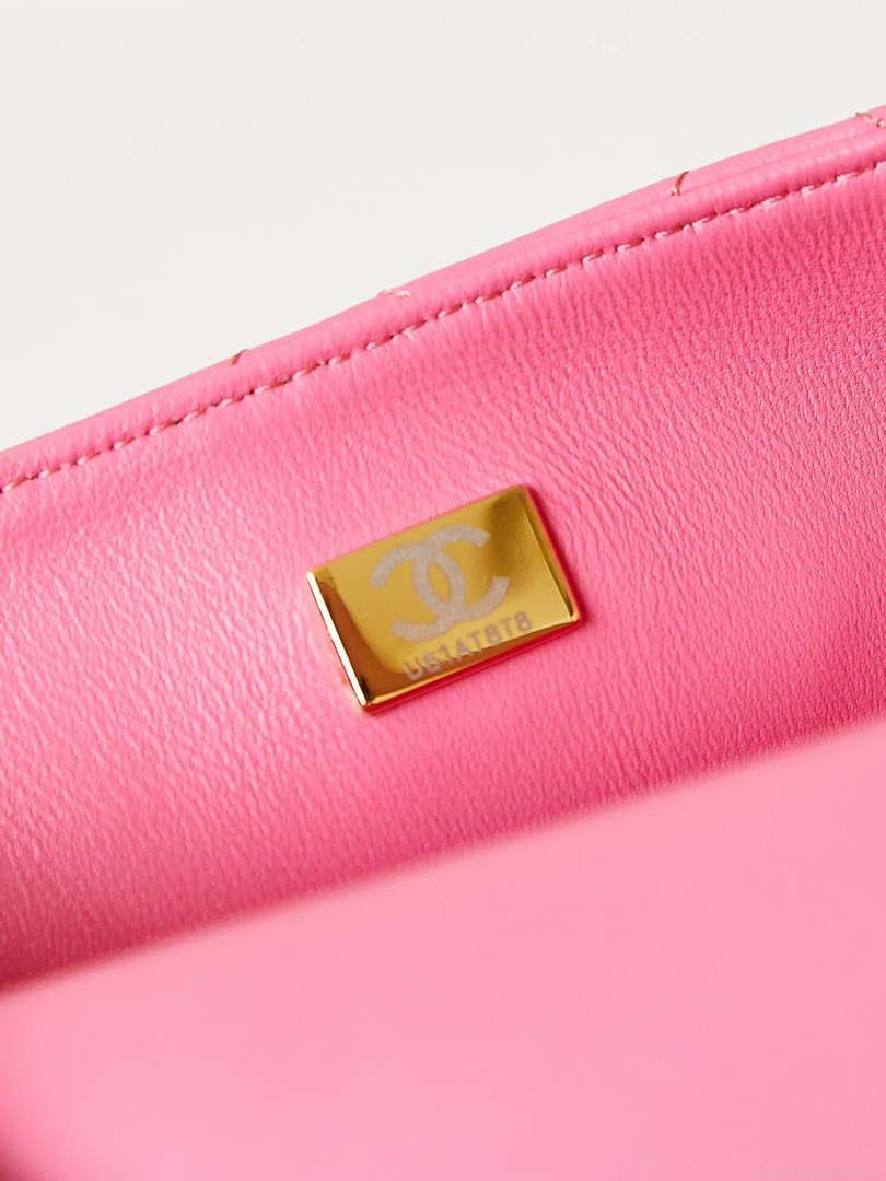 Chanel AS4384 Mini Flap Bag Pearly Lambskin Imitation Pearls & Gold-Tone Metal Hot Pink