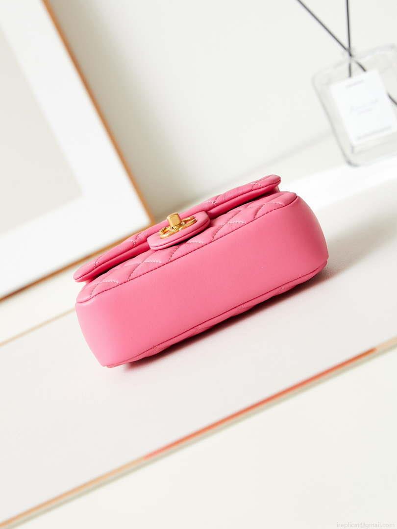 Chanel AS4385 Mini Flap Bag Pearly Lambskin Imitation Pearls & Gold-Tone Metal Hot Pink