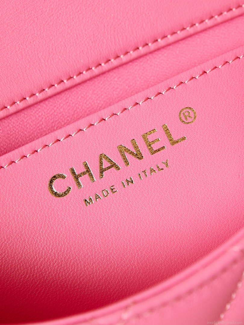 Chanel AS4385 Mini Flap Bag Pearly Lambskin Imitation Pearls & Gold-Tone Metal Hot Pink