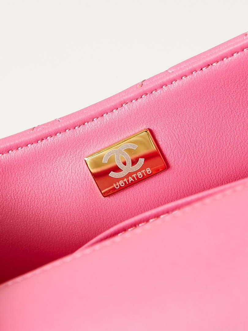 Chanel AS4385 Mini Flap Bag Pearly Lambskin Imitation Pearls & Gold-Tone Metal Hot Pink