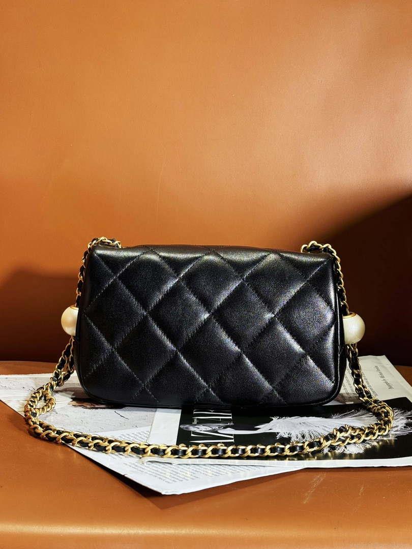 Chanel AS4861 Small Flap Bag Pearly Lambskin Imitation Pearls & Gold-Tone Metal Black