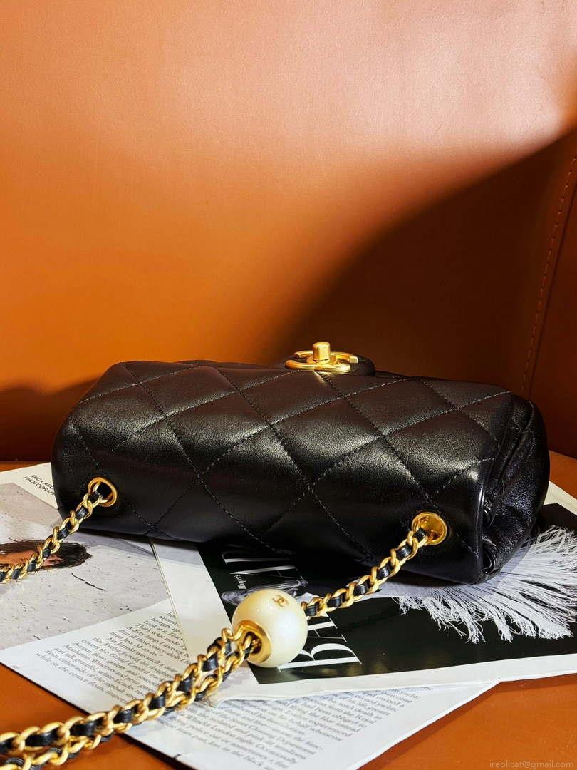 Chanel AS4861 Small Flap Bag Pearly Lambskin Imitation Pearls & Gold-Tone Metal Black