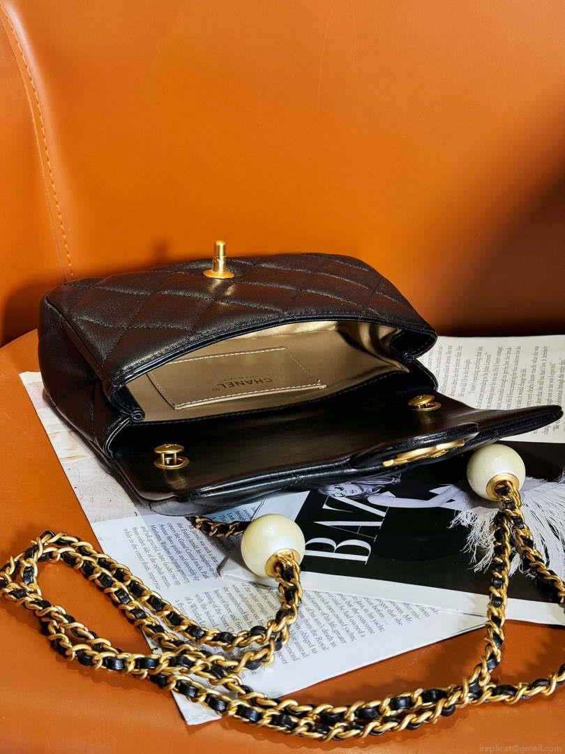 Chanel AS4861 Small Flap Bag Pearly Lambskin Imitation Pearls & Gold-Tone Metal Black