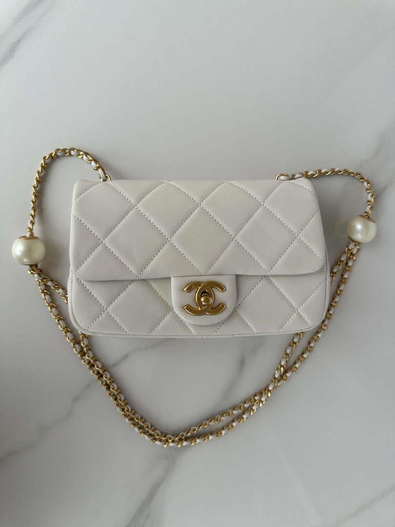 Chanel AS4861 Small Flap Bag Pearly Lambskin Imitation Pearls & Gold-Tone Metal White