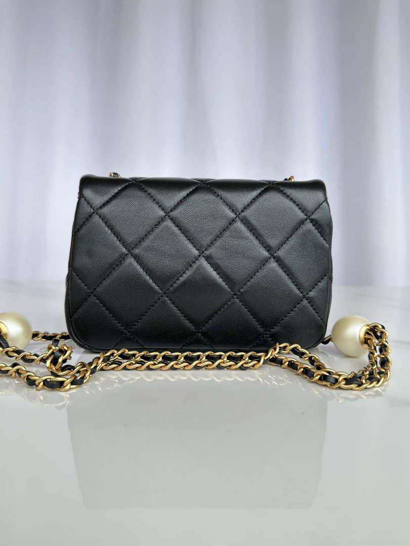 Chanel AS4868 Mini Flap Bag Pearly Lambskin Imitation Pearls & Gold-Tone Metal Black