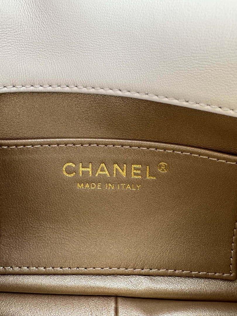 Chanel AS4868 Mini Flap Bag Pearly Lambskin Imitation Pearls & Gold-Tone Metal White