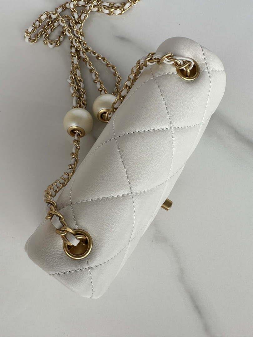 Chanel AS4868 Mini Flap Bag Pearly Lambskin Imitation Pearls & Gold-Tone Metal White
