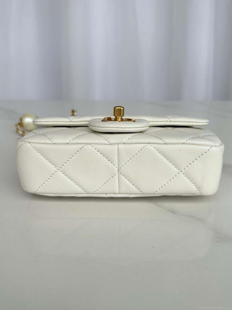 Chanel AS4868 Mini Flap Bag Pearly Lambskin Imitation Pearls & Gold-Tone Metal White