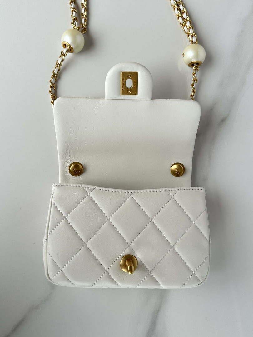 Chanel AS4868 Mini Flap Bag Pearly Lambskin Imitation Pearls & Gold-Tone Metal White