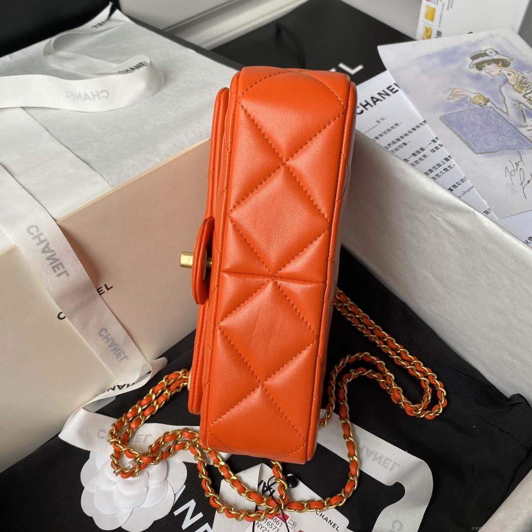 Chanel AS4861 Small Flap Bag Pearly Lambskin Imitation Pearls & Gold-Tone Metal Orange