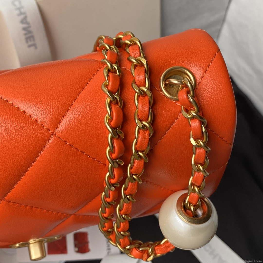 Chanel AS4861 Small Flap Bag Pearly Lambskin Imitation Pearls & Gold-Tone Metal Orange