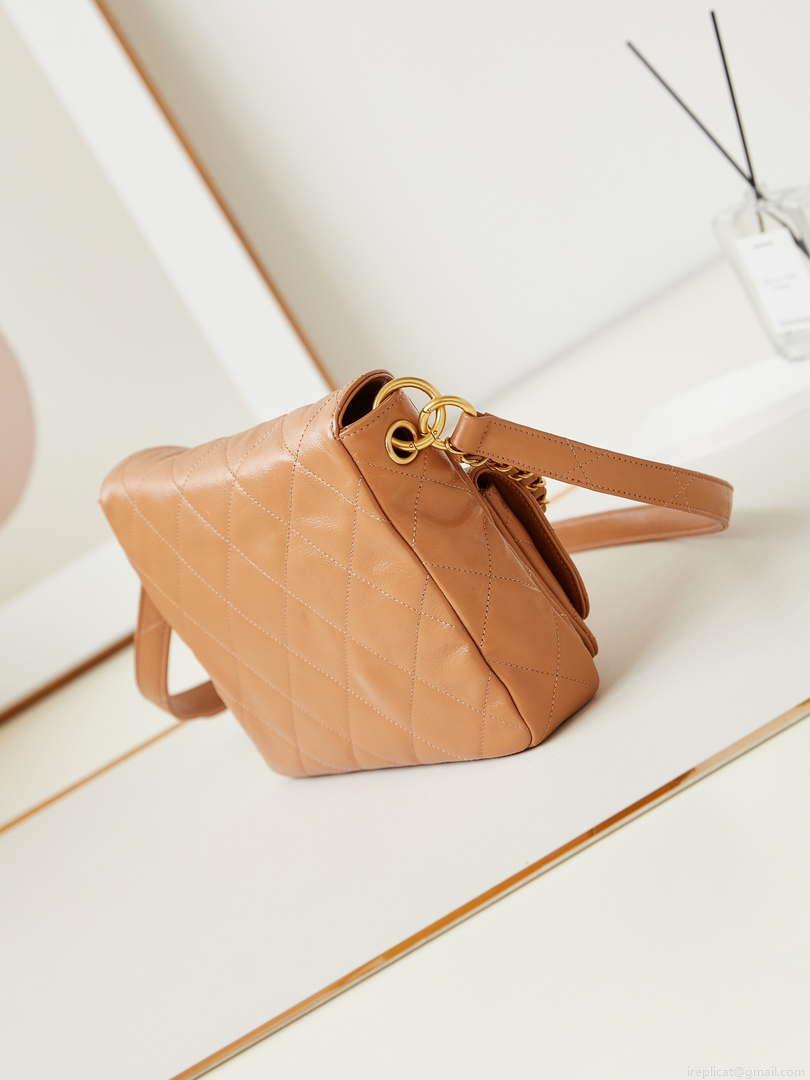 Chanel AS4743 Hobo Handbag Shiny Calfskin & Gold-Tone Metal Camel