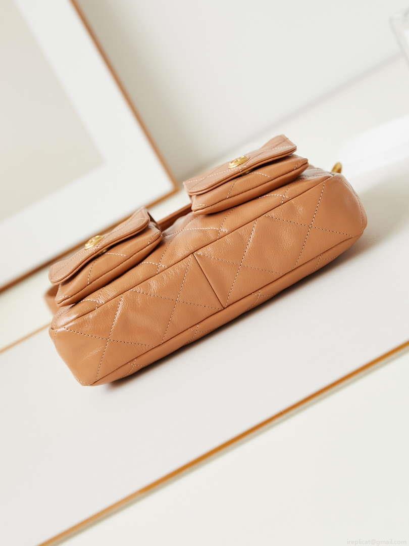 Chanel AS4743 Hobo Handbag Shiny Calfskin & Gold-Tone Metal Camel
