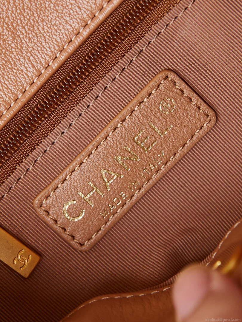 Chanel AS4743 Hobo Handbag Shiny Calfskin & Gold-Tone Metal Camel
