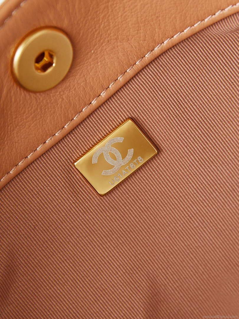 Chanel AS4743 Hobo Handbag Shiny Calfskin & Gold-Tone Metal Camel