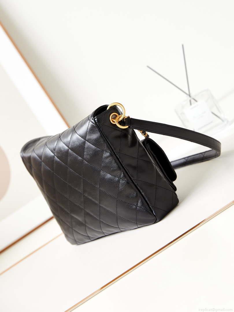 Chanel AS4668 Large Hobo Bag Shiny Calfskin & Gold-Tone Metal Black