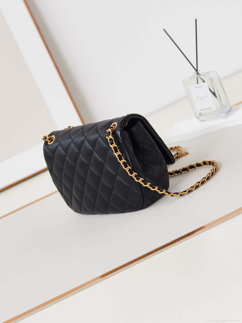 Chanel AS4740 Small Flap Bag Lambskin Lacquer & Gold-Tone Metal Black
