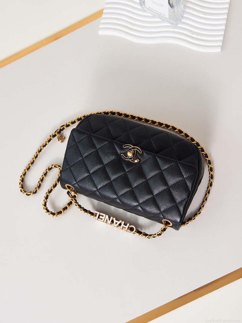 Chanel AS4740 Small Flap Bag Lambskin Lacquer & Gold-Tone Metal Black