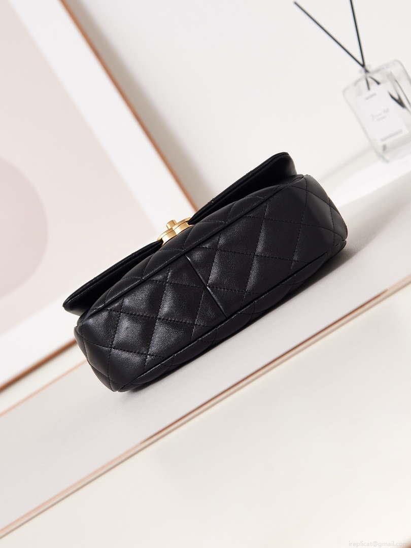 Chanel AS4740 Small Flap Bag Lambskin Lacquer & Gold-Tone Metal Black