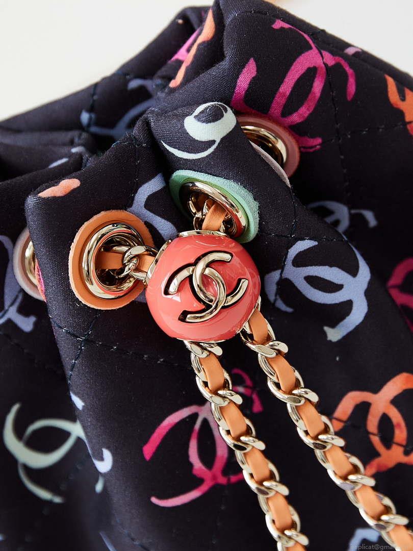 Chanel AS4810 Printed Fabric & Gold Metal Black & Multicolour