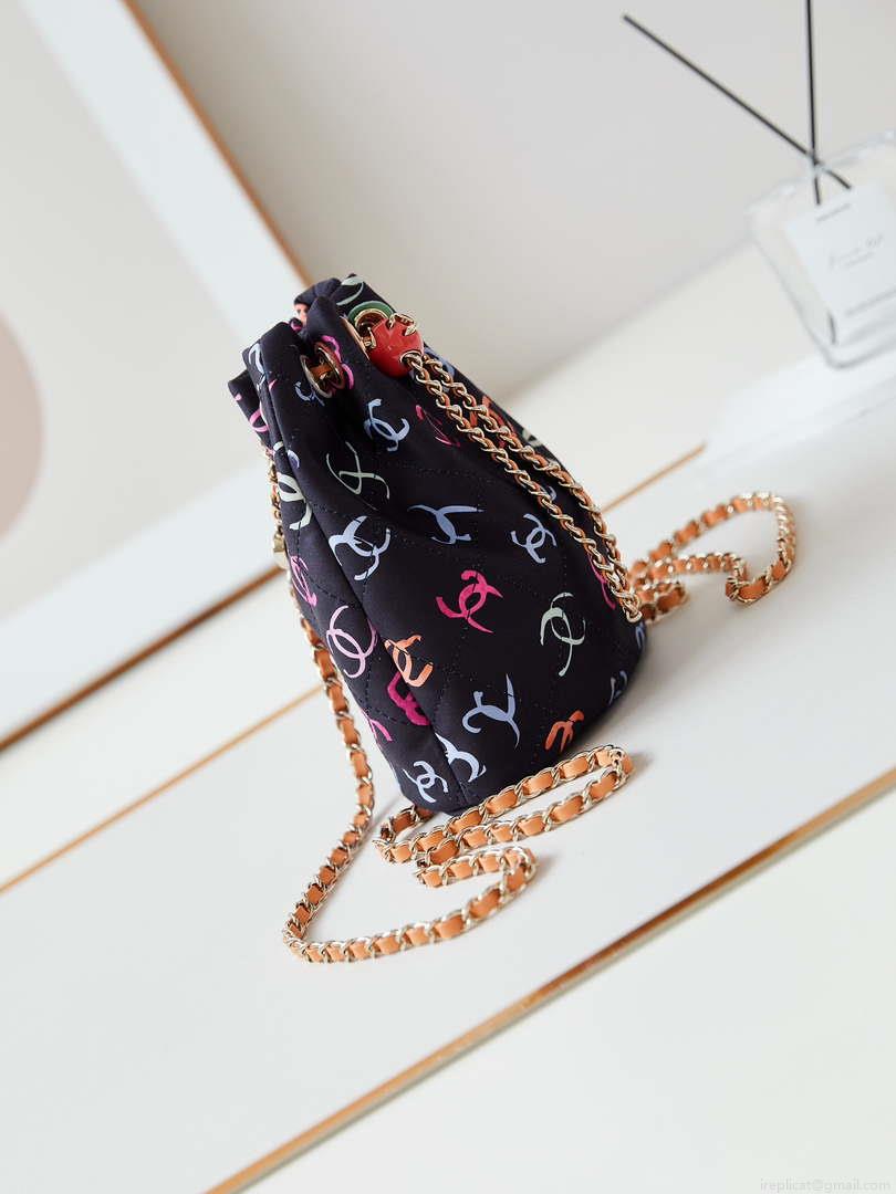 Chanel AS4810 Printed Fabric & Gold Metal Black & Multicolour