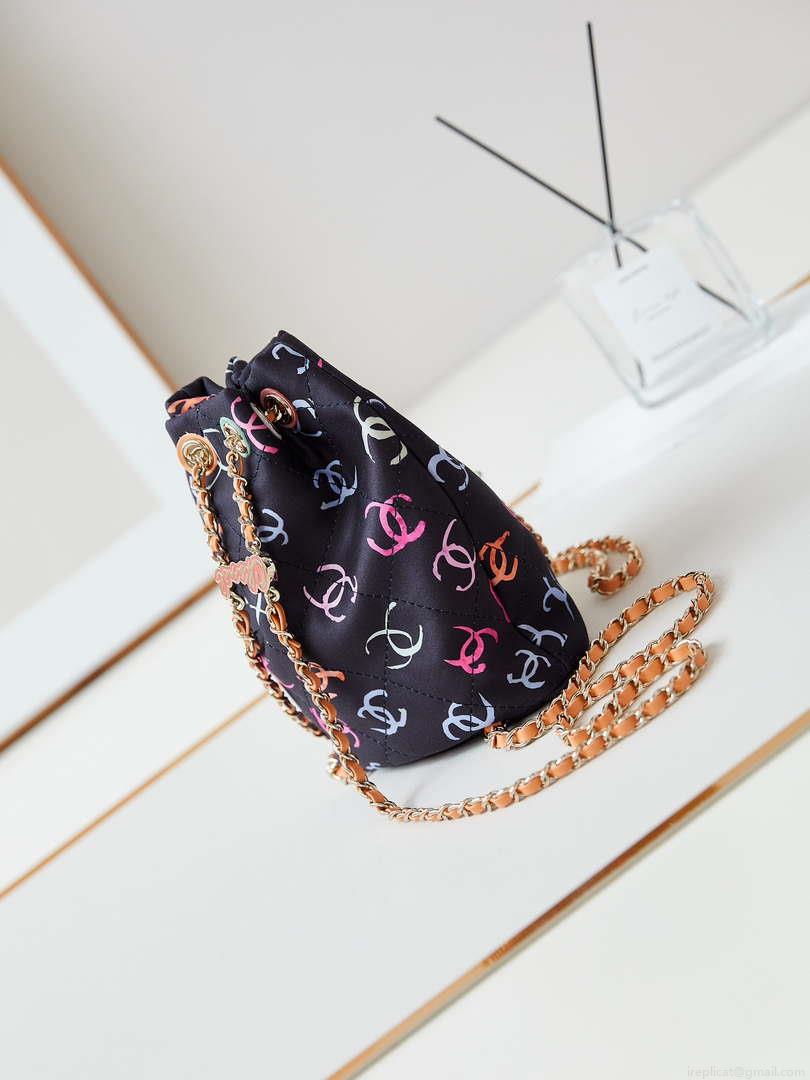 Chanel AS4810 Printed Fabric & Gold Metal Black & Multicolour