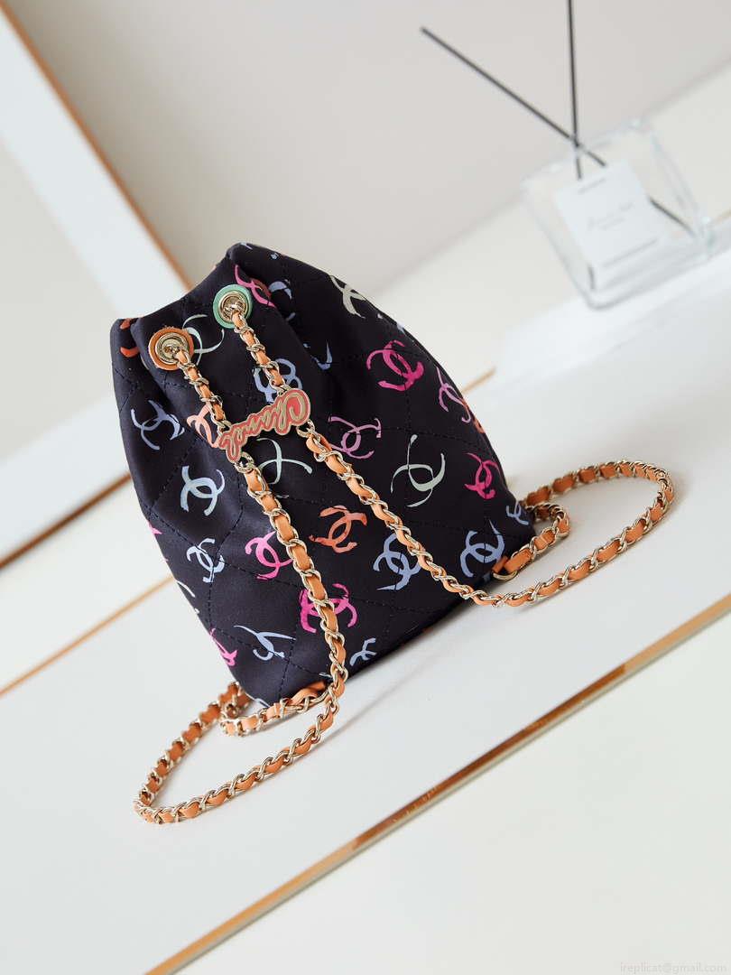 Chanel AS4810 Printed Fabric & Gold Metal Black & Multicolour