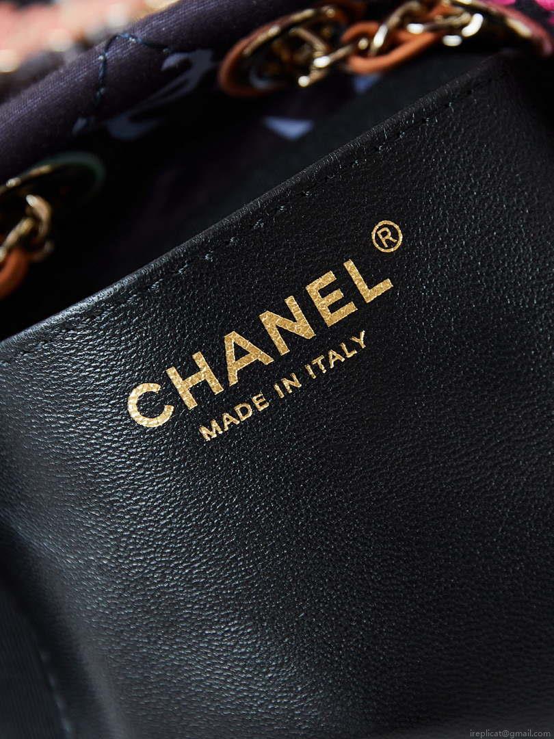 Chanel AS4810 Printed Fabric & Gold Metal Black & Multicolour