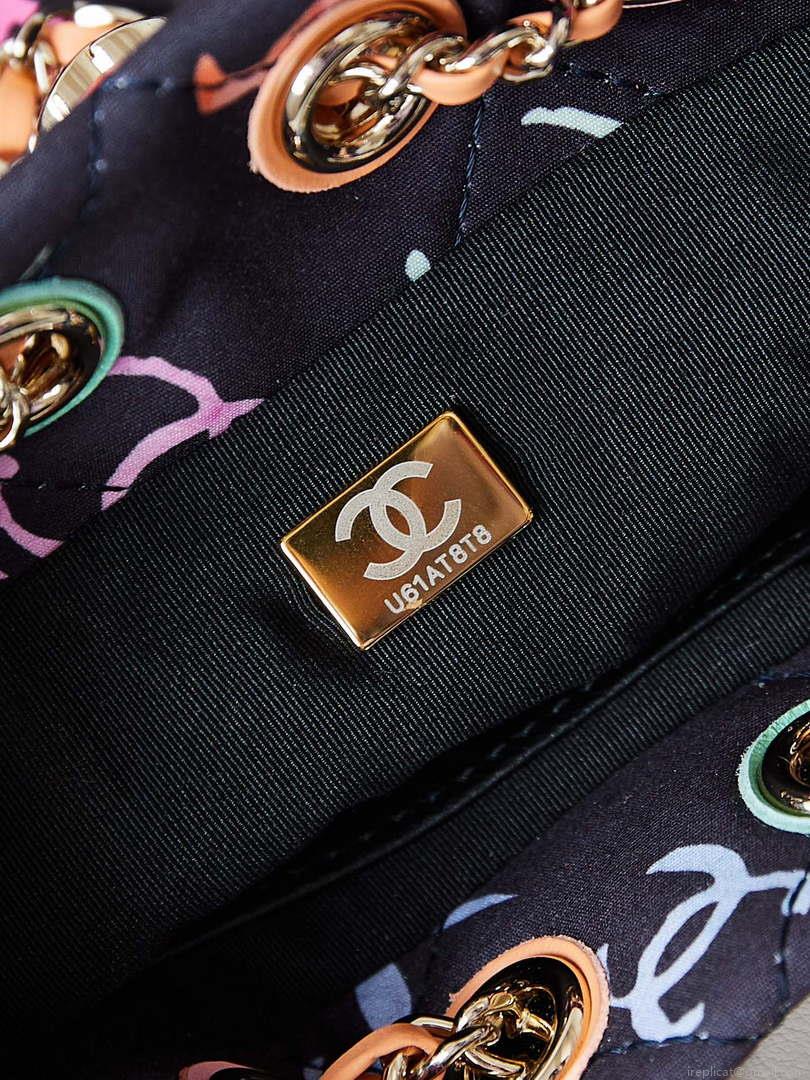 Chanel AS4810 Printed Fabric & Gold Metal Black & Multicolour
