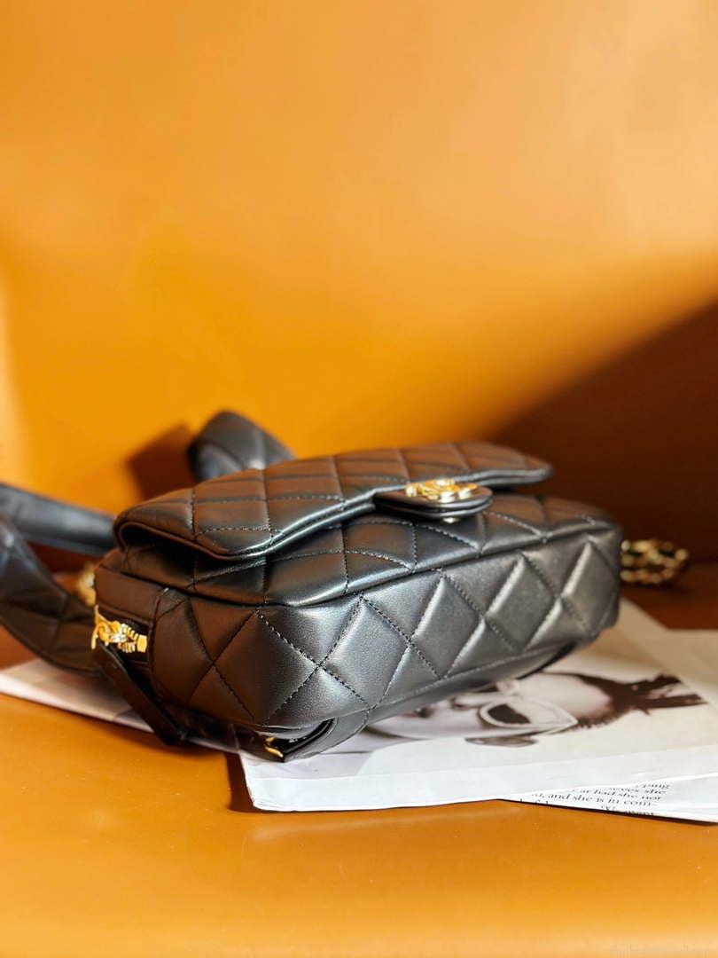 Chanel Backpack Metallic Lambskin & Gold-Tone Metal AS4621 Black