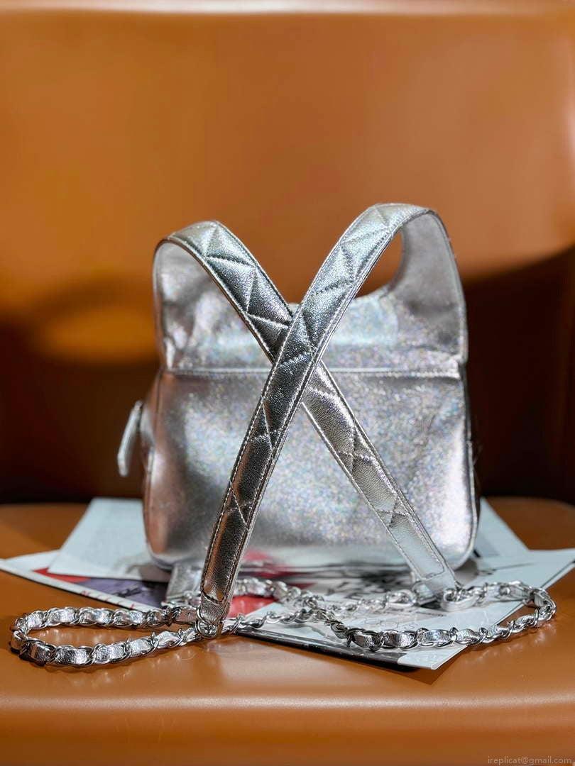 Chanel Backpack Metallic Lambskin & Silver-Tone Metal AS4621 Silver