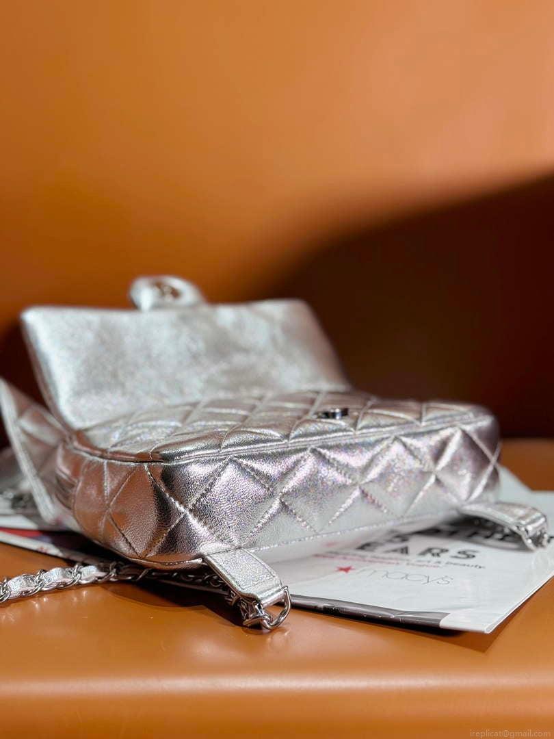 Chanel Backpack Metallic Lambskin & Silver-Tone Metal AS4621 Silver
