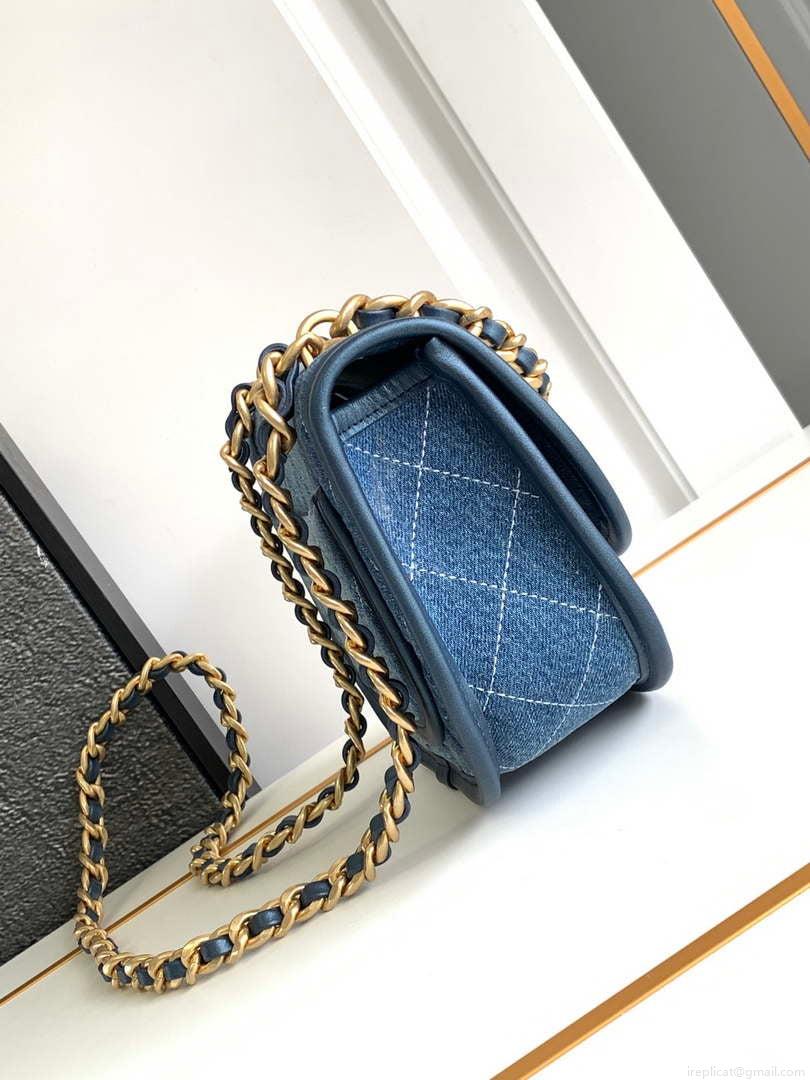 Chanel AS4845 Messenger Bag Denim Blue & Gold-Tone Metal
