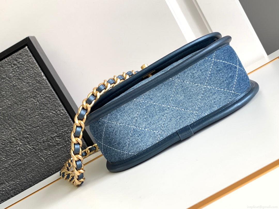 Chanel AS4845 Messenger Bag Denim Blue & Gold-Tone Metal