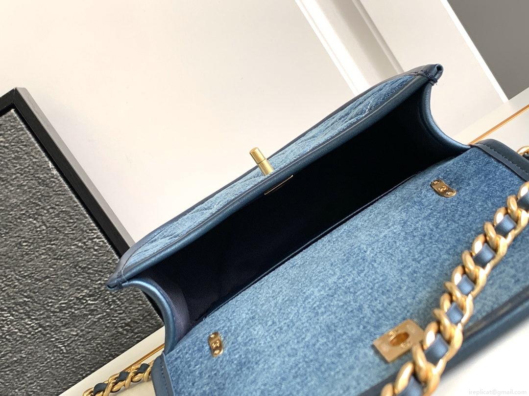 Chanel AS4845 Messenger Bag Denim Blue & Gold-Tone Metal