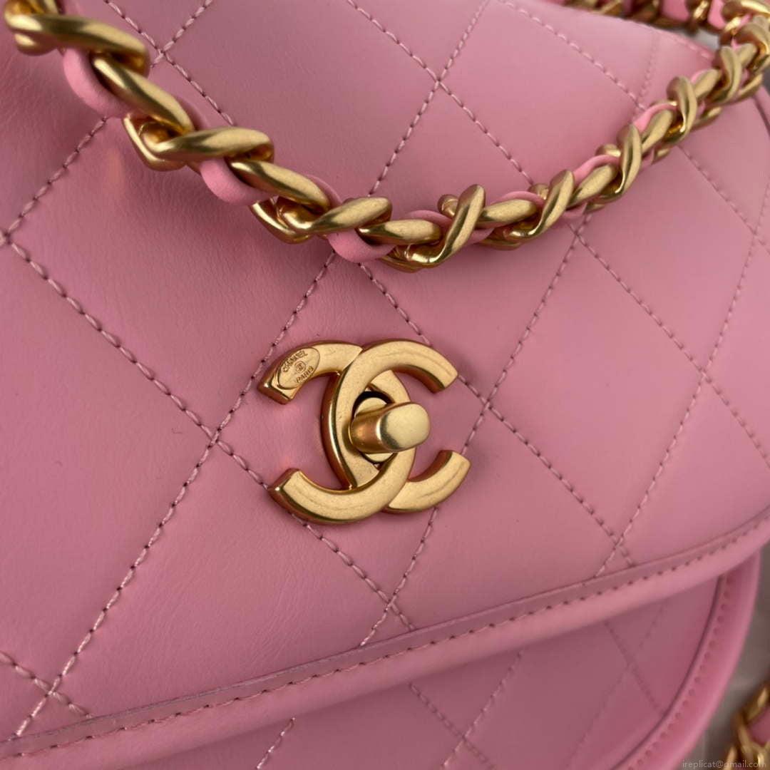 Chanel Messenger Bag Calfskin & Gold-Tone Metal AS4845 Pink Lambskin