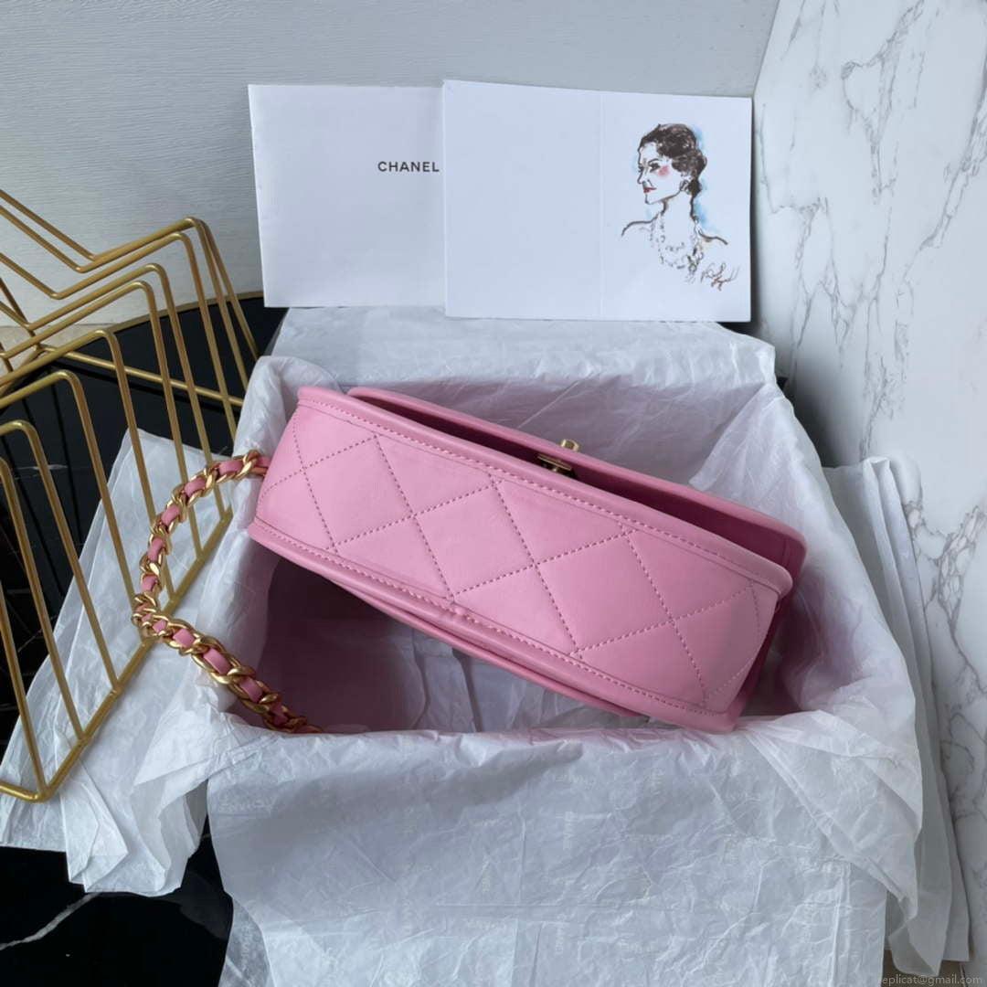 Chanel Messenger Bag Calfskin & Gold-Tone Metal AS4845 Pink Lambskin