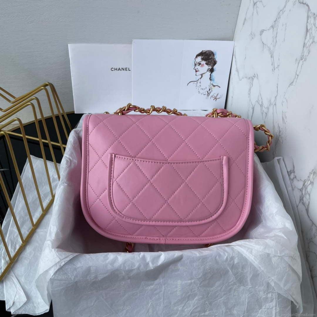 Chanel Messenger Bag Calfskin & Gold-Tone Metal AS4845 Pink Lambskin
