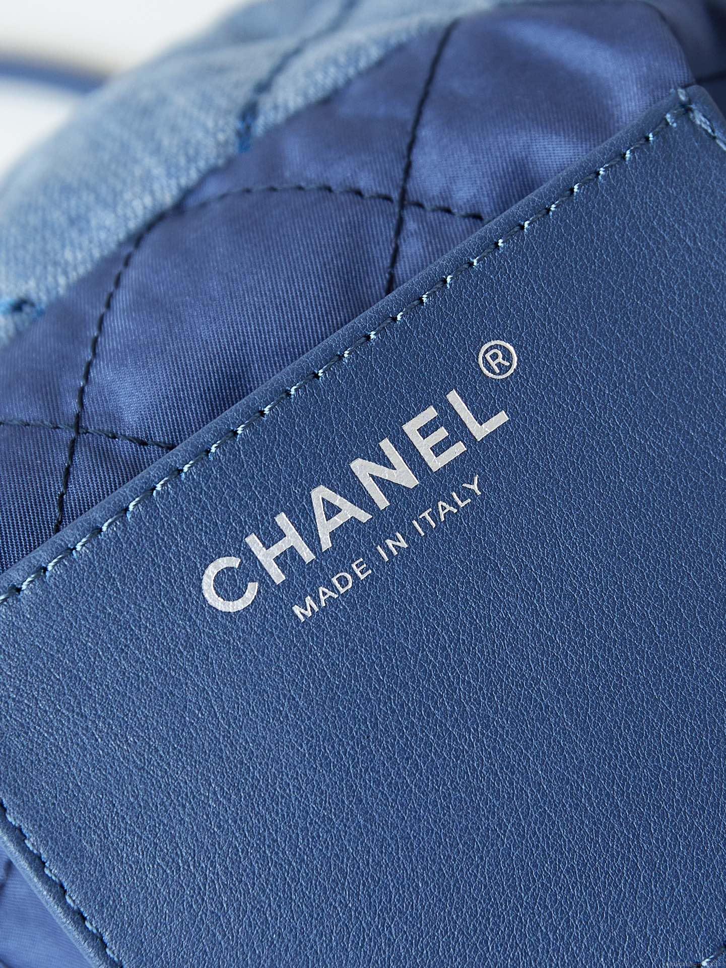 Chanel 22 Mini Handbag AS3980 Washed Denim & Silver-Tone Metal Blue